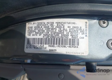 2001 Toyota Avalon Xls z USA, uszkodzony, nr VIN 4T1BF28B21U156703